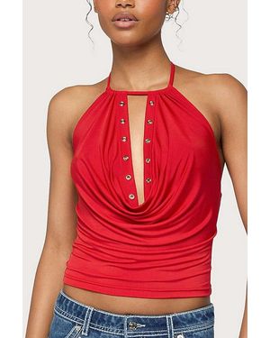 Edikted Sania Cutout Cowl Neck Grommet Top - Red