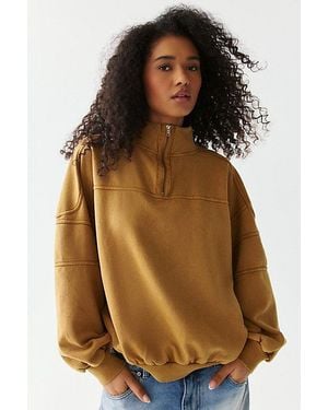 BDG Legacy Vintage Wash Quarter Zip Pullover Top - Brown