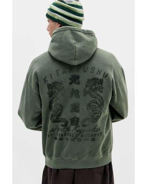 Urban Outfitters Uo Green Sunbleach Dragon Hoodie
