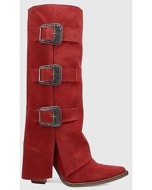 Dingo Buckle Bunny Suede Foldover Cowboy Boot - Red