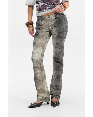 Jaded London Crocodile Cooper Bootcut Jeans - Grey
