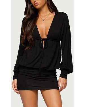 Edikted Sama Long Sleeve V Neck Mini Dresss - Black