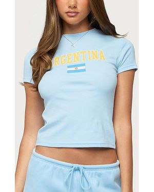 Edikted Argentina T Shirt Top - Blue
