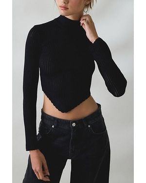 BDG Lizzy V-Hem Cropped Fitted Turtleneck Sweater - Black