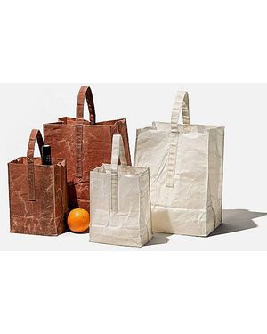 Puebco Waxed Cotton Reusable Grocery Bag With Handle - Brown