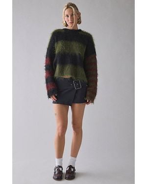 The Ragged Priest Humbug Striped Fuzzy Knit Sweater - Black