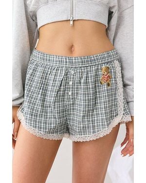 Out From Under Pillow Talk Lace Trim Boxer Shortie - Grey