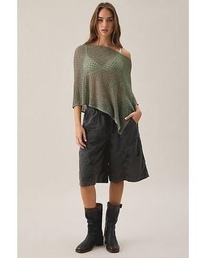 Urban Outfitters Uo Patti Pointelle Asymmetric Off-Shoulder Poncho Sweater - Green