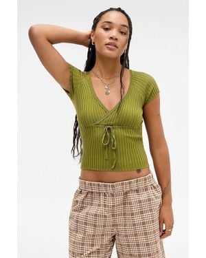Urban Outfitters Uo Surplice Short Sleeve Top - Green