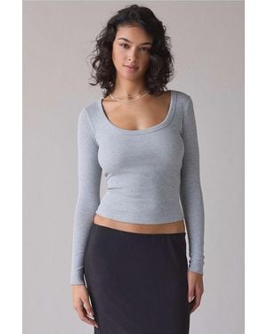 BDG Off Duty Rib Long Sleeve T-shirt - Grey