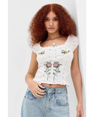 Kimchi Blue Nella Embroidered Cap Sleeve Top - White