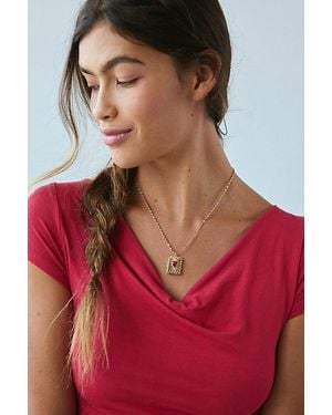 Urban Outfitters Heart Gem Rectangle Locket Necklace - Red