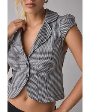 Urban Outfitters Uo Daphne Cropped Button-Front Blazer Top - Gray
