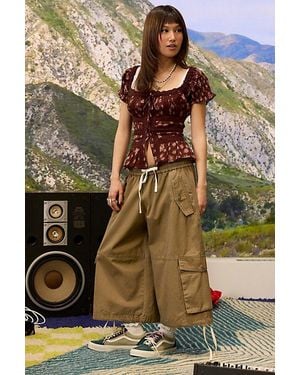 BDG Cassie Cropped Wide Leg Cargo Pants - Natural