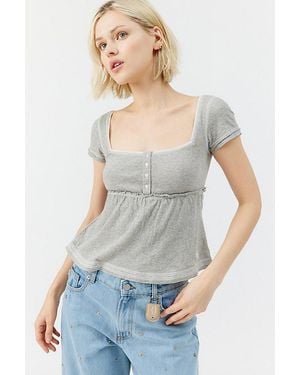 BDG Brittney Square Neck Henley Babydoll Tee - White