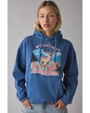 Urban Outfitters Willkomma Switzerland Graphic Hoodie Sweatshirt - Blue