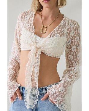 Kimchi Blue Nicki Sheer Lace Tie-Front Bell Sleeve Shrug - White
