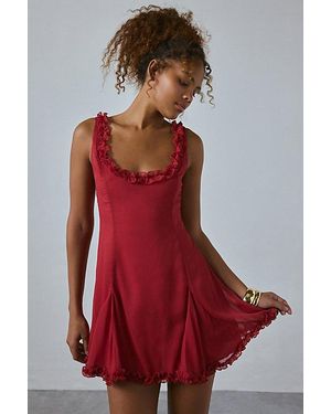 Motel Fulvia Ruffle Trim Slip Mini Dress - Red
