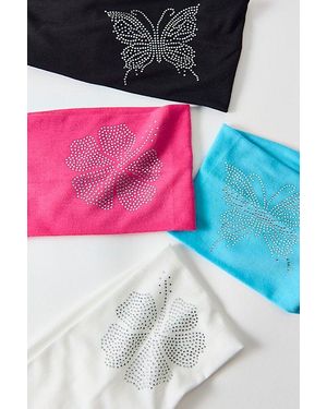 Urban Outfitters Flutter Flora Rhinestone Wide Knit Headband - Black