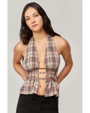Jaded London Check Halter Top - Natural