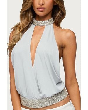 Edikted Pria Beaded Backless High Neck Top - White