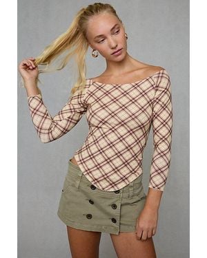 Out From Under Lina Curved Hem 3/4 Sleeve Boatneck Tee - Natural