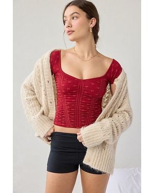 Out From Under Rosalie Ruched Seamless Knit Short Sleeve Top - Red