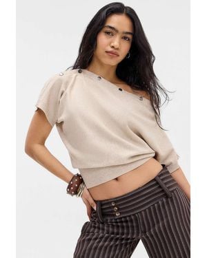 Urban Outfitters Uo Popper Short Sleeve Batwing Top - Natural