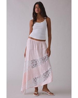 Daisy Street Solene Asymmetric Spliced Lace Maxi Skirt - Pink