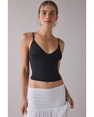 Out From Under Cotton Compression Triangle Lace Trim Cami - Black