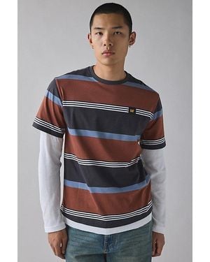 Caterpillar Cat Stripe Pattern Twofer Long Sleeve Tee - Grey