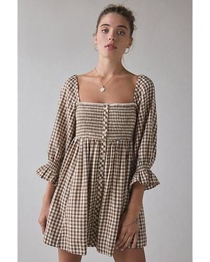 Kimchi Blue Cute As A Button Puff Sleeve Babydoll Mini Dress - Brown