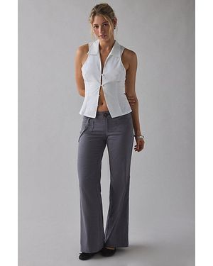 Urban Outfitters Uo Feeling It Twill Low-Rise Wide Leg Trouser Pant - Gray