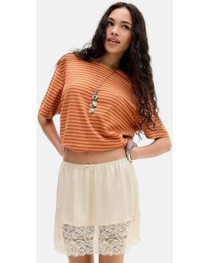 Out From Under Satin Lace Trim Skirt - Brown