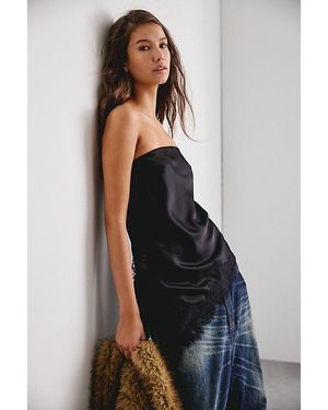 Kimchi Blue Jacky Asymmetric Lace Trim Satin Tube Top - Brown