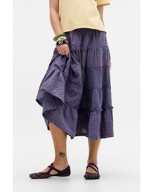 Kimchi Blue Betty Check Midi Skirt - Blue