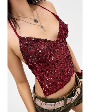 Kimchi Blue Sequin Halter Top - Red