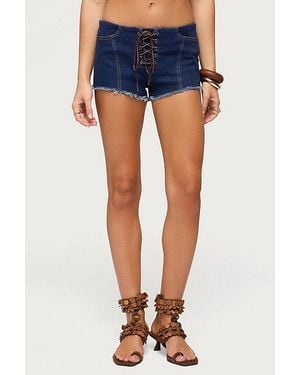 Edikted Svea Lace Up Denim Micro Shorts - Blue