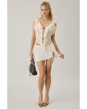 I.AM.GIA I. Am. Gia. Portia Side-Tie Ruffle Sheer Chiffon Mini Skirt - Natural