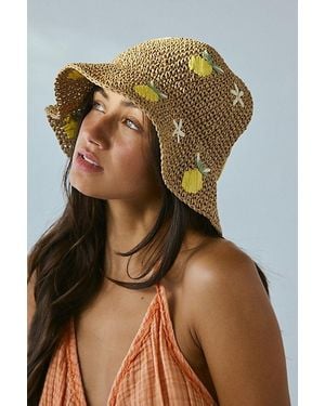 Urban Outfitters Fruit Woven Straw Bucket Hat - Yellow