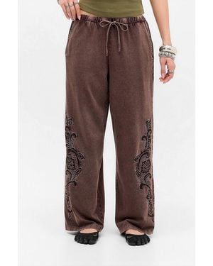 Urban Outfitters Uo Leni Cutwork Straight Jogger Trousers - Brown
