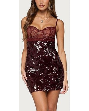 Edikted Airi Sequin Lacey Cupped Mini Dress - Red