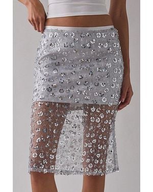 Urban Outfitters Uo Crystal Semi-Sheer Sequin Midi Skirt - Gray