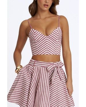 Miss Circle Xola Chevron Striped Linen Cropped Top - Red