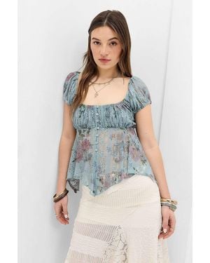 Kimchi Blue Maria Cap Sleeve Babydoll Blouse - Blue