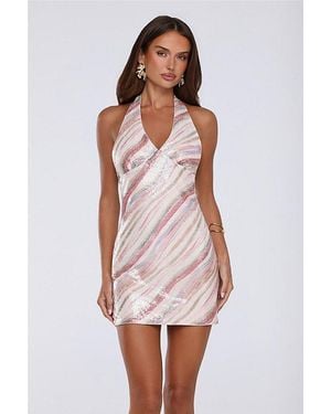 Hello Molly Shimmer Swirls Sequin Halter Mini Dress Multi - White