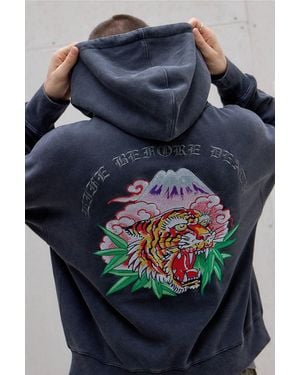 Ed Hardy Uo Exclusive Washed Black Tiger Hoodie - Blue