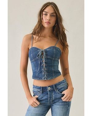 Kimchi Blue Sweet Talker Lace-Up Denim Corset Top - Blue
