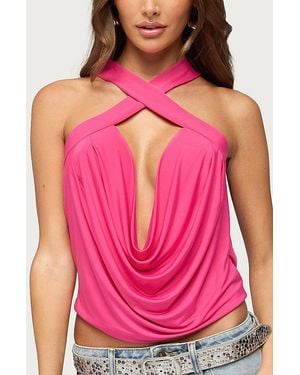 Edikted Maise Backless Cowl Neck Crisscross Top - Pink