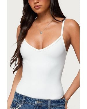 Edikted Teaghan V Neck Fitted Bodysuit - White